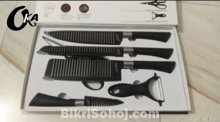 6 Pics  Knife Set Non-Stick Coating Stainless Steel